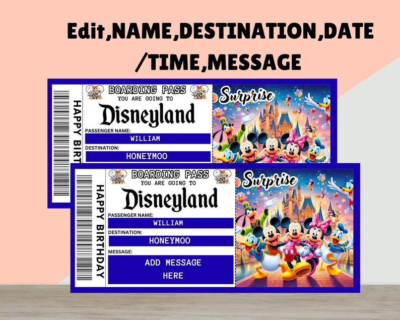 Editable Theme Park Surprise Ticket | DIY Vacation Boarding Pass ...