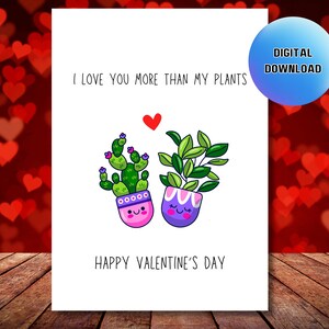 Carte amour plante numérique, carte de la Saint-Valentin végétale, carte de la Saint-Valentin imprimable plantes, je t'aime carte SVG, carte de la Saint-Valentin pour lui à télécharger