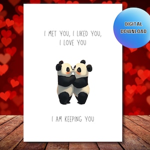 Linda tarjeta de amor de panda imprimible, tarjeta de aniversario digital, descarga de tarjeta de San Valentín, impresión de tarjeta de amor cursi, tarjeta digital para novio
