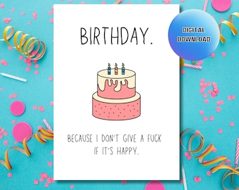 Tarjeta de cumpleaños sarcástica: Divertido juego de palabras imprimible (descarga digital)