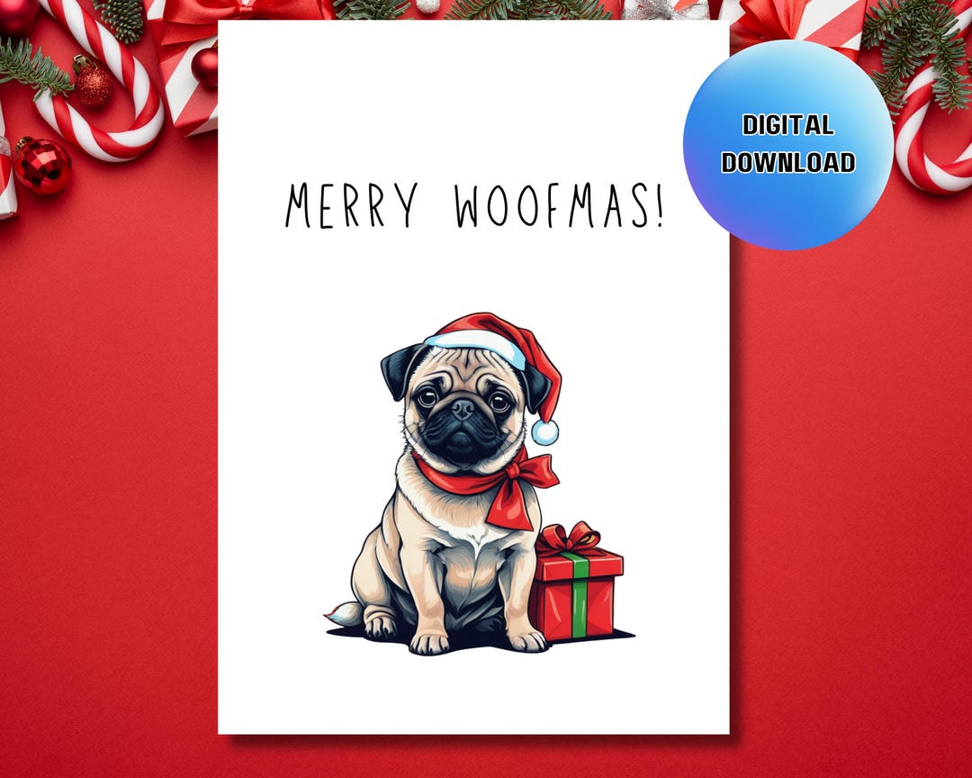 Pug Christmas Card Printable, Pug Mom Christmas Card Digital, Cute Xmas ...