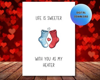 Cute Love Card, Socks Illustration, Anniversary Card (Digital Download)