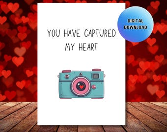 Tarjeta de amor con diseño de cámara, tarjeta de aniversario imprimible (descarga digital)