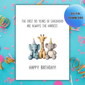 Sarcastic Birthday Card Printable, 80th Birthday Card, Birthday Greeting Card Digital, Funny Card Print Out, Cheesy Birthday Pun Card