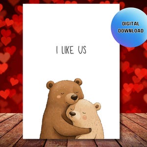 Biglietto d'amore stampabile carino, biglietto d'anniversario digitale, biglietto con orsetti carini, dolce biglietto di San Valentino da scaricare, biglietto ti amo, biglietto carino per lui