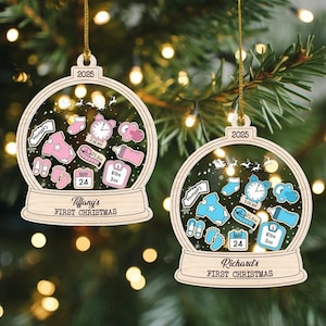 Personalized Baby&#39;s First Christmas Ornament, Custom Baby Name Snow Globe Ornament, 4D Shaker Ornament, Baby Birth Ornament, New Mom Gifts