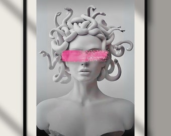 Impresión de Medusa en estilo pop art: descarga digital colorida: arte de pared mítico "Arte digital inspirado en Medusa: decoración de estilo pop art vibrante: descarga instantánea"