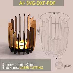ティーライトキャンドルホルダーのレーザーカットSVGファイル、レーザーカット用ベクター。木製キャンドルスティックランプのSVG、AI、PDF、DXFファイル