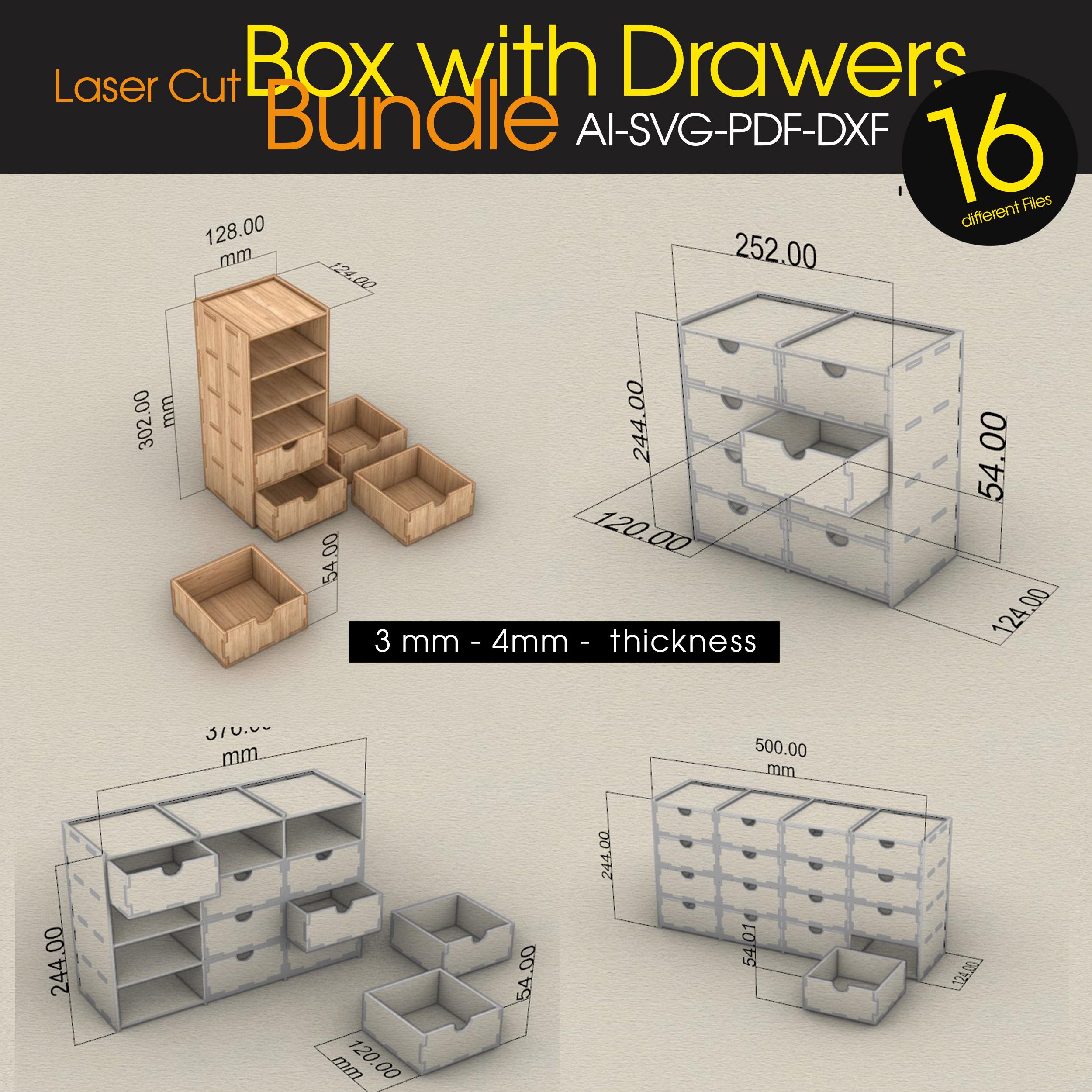 Laser Cut Drawer Box Bundle | Wooden Modular Storage SVG | Ai, Pdf, Svg ...