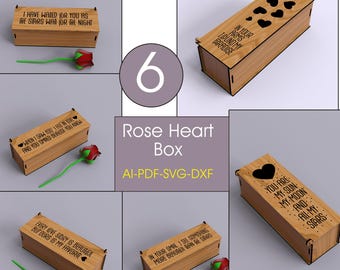 Rose Heart Box SVG – Valentine Laser Cut File, Wooden Flowers