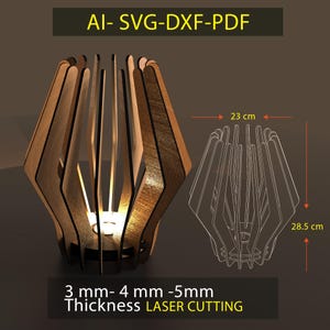 Tea Light Candle Holder Laser cut SVG File, Vectors for Laser Cut. Wooden Candlestick Lamp Svg, Ai, Pdf, Dxf Files