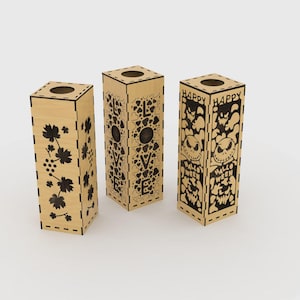 Paquete de cajas de regalo de madera para botellas de vino - Diseños cortados con láser / Naturaleza, Halloween, Amor / Archivos SVG compatibles con Glowforge / Jack Skellington