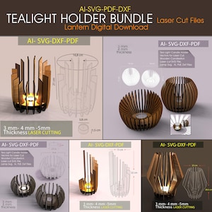 Tea Light Candle Holder bundle Laser cut SVG File, Vectors for Laser Cut. Wooden Candlestick Lamp Svg, Ai, Pdf, Dxf Files