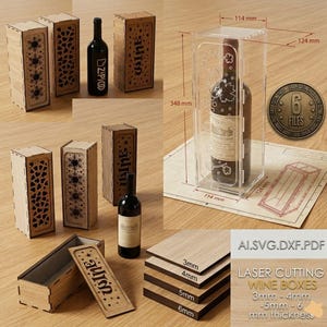 Laserskurna vinlådefiler, skjutbart lock (svg-ai-pdf-dxf)