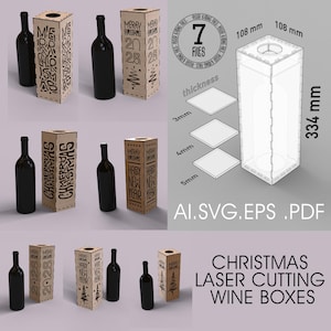 Bottiglia di vino in legno regalo / Pacchetto file SVG tagliato al laser per Glowforge e Cricut / Porta bottiglia di vino scatola regalo vettoriale AI, SVG