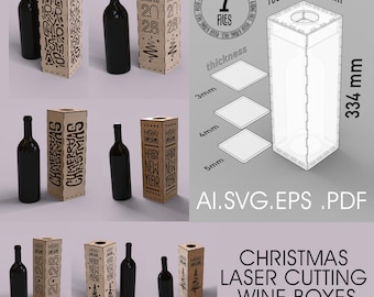 Christmas Wine Bottle Box SVG | Laser Cut Gift Bundle
