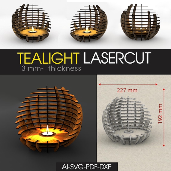 Tealight Lamp SVG | Laser Cut Candle Holder | Wooden Minimal Light | MDF Lamp File | Glowforge CNC Laser Design | Cozy Home Decor