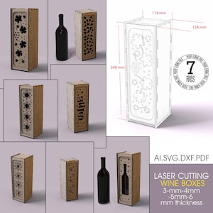 Caja de regalo de vino, Archivos cortados con láser para caja de vino / Caja de vino con tapa deslizante / Caja de regalo para botella de vino / Caja de regalo de vino - Glowforge Ready SVG-AI-