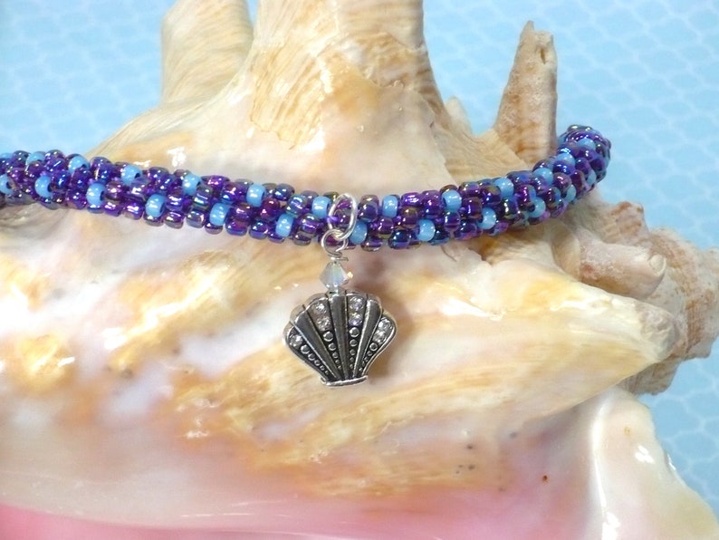 Purple and blue polka dot shell necklace