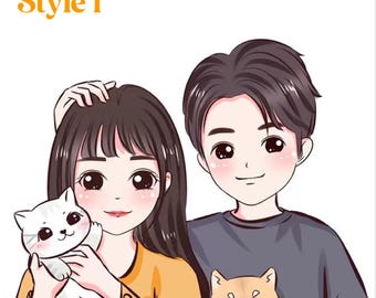 Retrato de dibujos animados personalizado, retrato de familia y mascota, personalizado, aniversario, cumpleaños, retrato de pareja personalizado digitalmente, caricatura, regalo