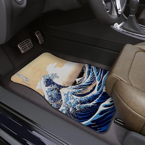 Kanagawa Wave Pattern Red Car Floor Mats - Japan Car Decor