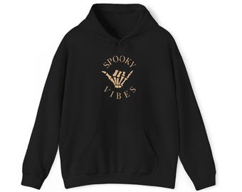 Spooky Vibes Shaka Skeleton Hoodie - Happy Halloween, Trick or Treat, Spooky Season, Hooded Sweatshirt