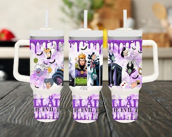 Vaso de acero inoxidable Villains de 40 oz, diseño antigoteo morado