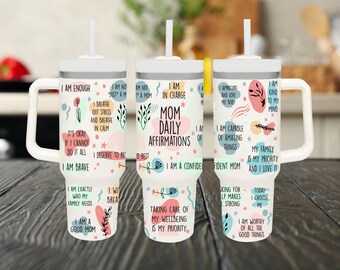 Vaso de acero inoxidable de 40 oz con frases positivas para mamá