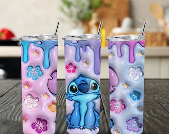 Vaso Stitch 3D: elegante diseño antigoteo en rosa y azul, acero inoxidable de 20 oz