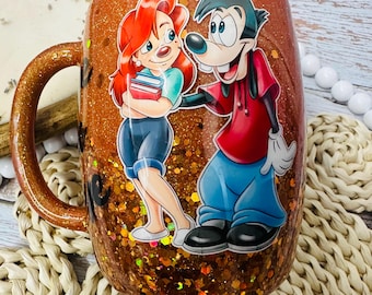 Vaso con purpurina de Goofy Movie: Taza de acero inoxidable de 14 oz hecha a mano