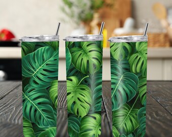 Vaso de acero inoxidable Monstera: regalo para amantes de las plantas, 20 oz
