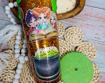 Vaso con purpurina de Hocus Pocus de 24 oz, regalo perfecto para ella, artículos para beber con brillo de Disney para tus hermanas brujas favoritas, vaso de Halloween