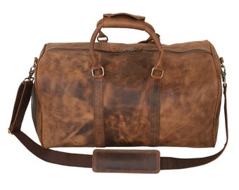 Handmade Crazy Horse Leather Duffle Bag: Large Travel Gym Bag
