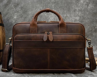 Gepersonaliseerde leren laptoptas – Handgemaakte aktetas van volnerfleer