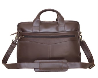 Maletín para portátil de piel flor hecho a mano: bolso de viaje retro