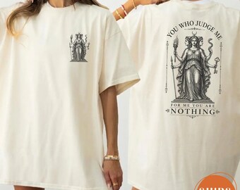 Comfort Colors You Who Judge Me Sappho Shirt, Artemis Statue Greek Mythology Tee, Dark Academia Literary T-Shirt