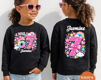 I Was 6 Now I'm 7 Girls Birthday Sweatshirt, Cute 7th Bday Crewneck, Funny Turning Seven Sweater