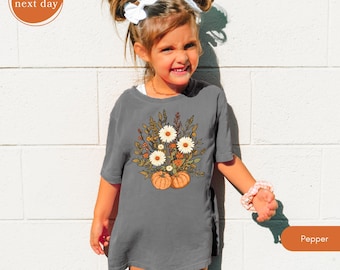 Comfort Colors Boho Fall Floral Shirt, Retro Autumn Vibes Graphic Tee, Vintage Pumpkin Aesthetic Top
