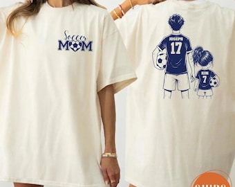 Camiseta Comfort Colors personalizada para mamás futbolistas, camiseta con nombre y número personalizados, ropa para el día del partido.