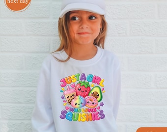 Just A Girl Who Loves Squishies Sweatshirt, Cute Kawaii Toy Crewneck, Pastel Aesthetic Kids Sweater