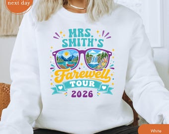 Personalized Teacher Retirement Sweatshirt, Custom Farewell Tour Sunset Hoodie, Retired Educator Pullover