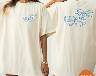 Comfort Colors Custom Heart Locket Bride Shirt, Personalized Future Mrs Tee, Coquette Bow Bridal Gift, Newly Engaged Shirt