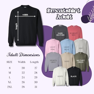 sweatshirts with measurements for adults and children