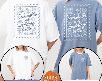 Comfort Colors Seashells And Wedding Bells Bachelorette Shirt, Coastal Hen Party Tee