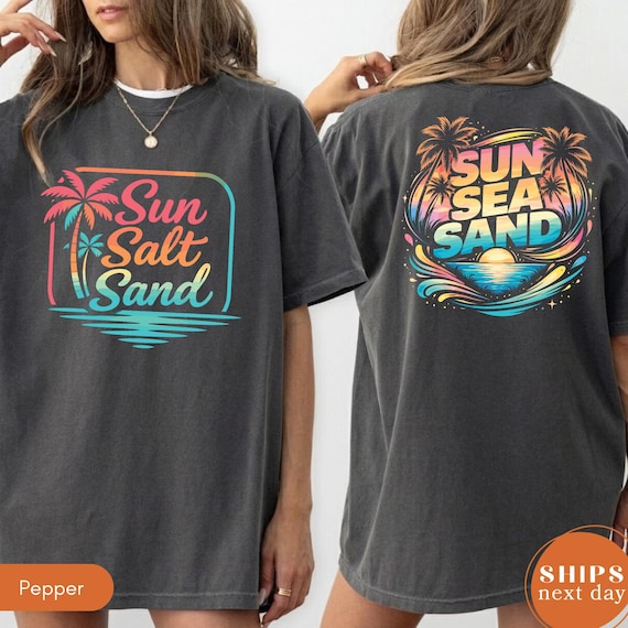 Comfort Colors Sun Salt Sand Shirt, Beach Vacation Tee, Retro Coastal Ocean Lover Graphic T-Shirt