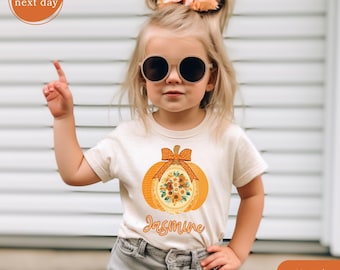 Comfort Colors Custom Kid Fall Name Shirt, Pumpkin Autumn Toddler Top, Cute Girls Seasonal Apparel