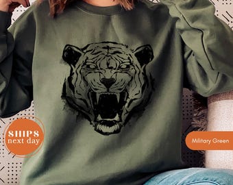Tiger Face Sweatshirt, School Mascot Game Day Hoodie, Wild Animal Graphic Pullover