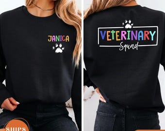 Sudadera personalizada para equipo veterinario con nombre, sudadera con capucha personalizada para equipo veterinario, regalo para equipo de técnicos veterinarios