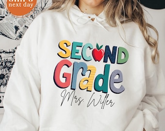 Sudadera personalizada para maestro de segundo grado, sudadera personalizada para maestro de segundo grado, suéter para la vuelta al cole, suéter de regalo para maestro, sudadera con capucha para maestro