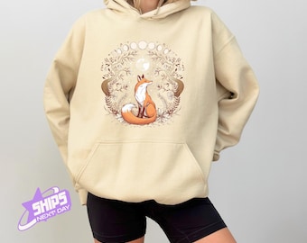Celestial Fairycore Sweatshirt, Whimsigoth Hoodie, Goblincore Sweater, Fox Witchy Pullover, Dark Cottagecore, Green Witch Aesthetic Crewneck